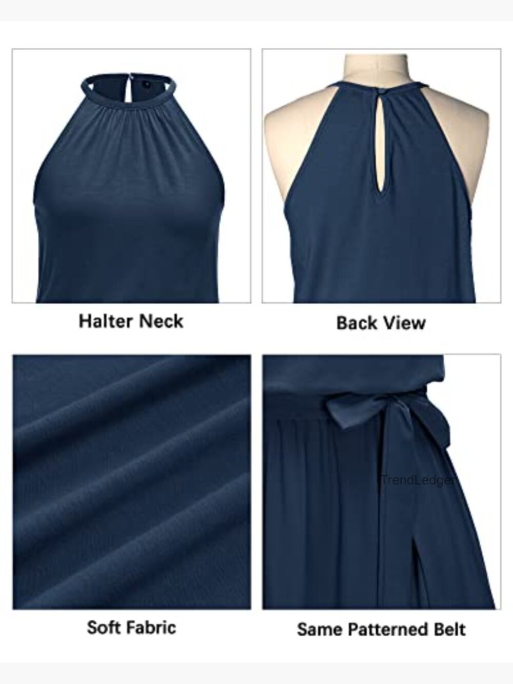 Halter Sundress with Pockets, Belted A-Line, Ruffle Hem, Keyhole Back - Picture 6 of 7